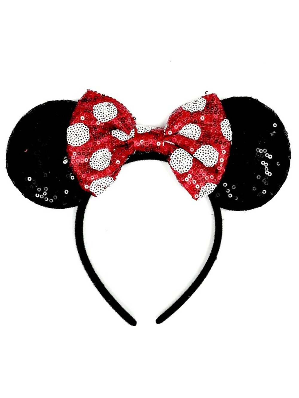 Women Red Bow Sequin Polyester Shiny Bows Mickey Mouse Headband